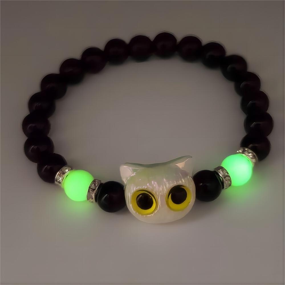 1 PC Matching Bracelets Couples Women Men Luminous Cute Cat Friendship Bracelete Black White Cat Head Bead Strand Bracelet