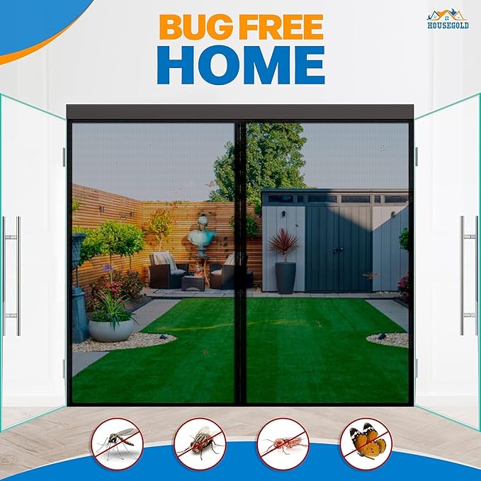Magnetic Screen Door French Door, Durable Fiberglass Double Door Screen Mesh Curtain Fits Door Opening Up Keep Bugs Out