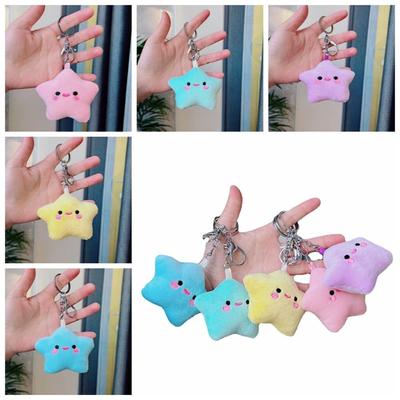 Pom Pom Starfish Smile Star Key Ring Fluffy Fur Smile Stars Backpack Pendant  Holiday Gift