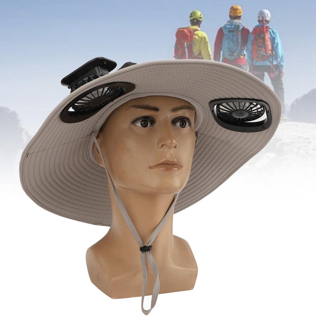 Detachable Sun Fan Hat 3 Speeds   UPF50 Breathable Wide Brim Sun Bucket Hat with 2 Solar Fan for Men