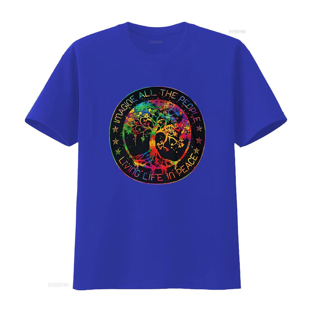 Mens All The People Imagine Living Life In Peace Hippie Tie Dye T Shirt White Small Vintage Washed Slightly Homme Unisex