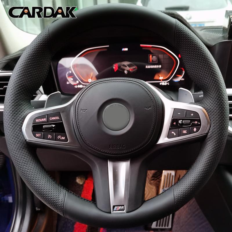 CARDAK Black Artificial Leather Steering Wheel Cover for BMW M Sport G30 G31 G32 G20 G21 G14 G15 G16 X3 G01 X4 G02 X5 G05 M5