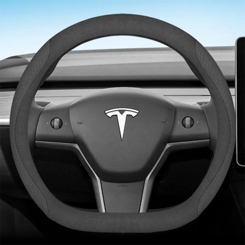 For Tesla Model 3 Y S 2012 2013 2016 2017 2020 2021 - 2024 Car Steering Wheel Cover PU Leather 9Colors Non-slip Auto Accessories