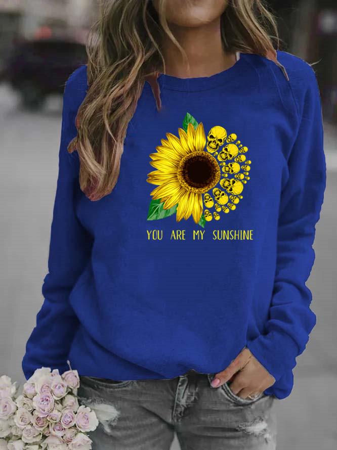 Sunflower Print Round Neck Women's Hoodie