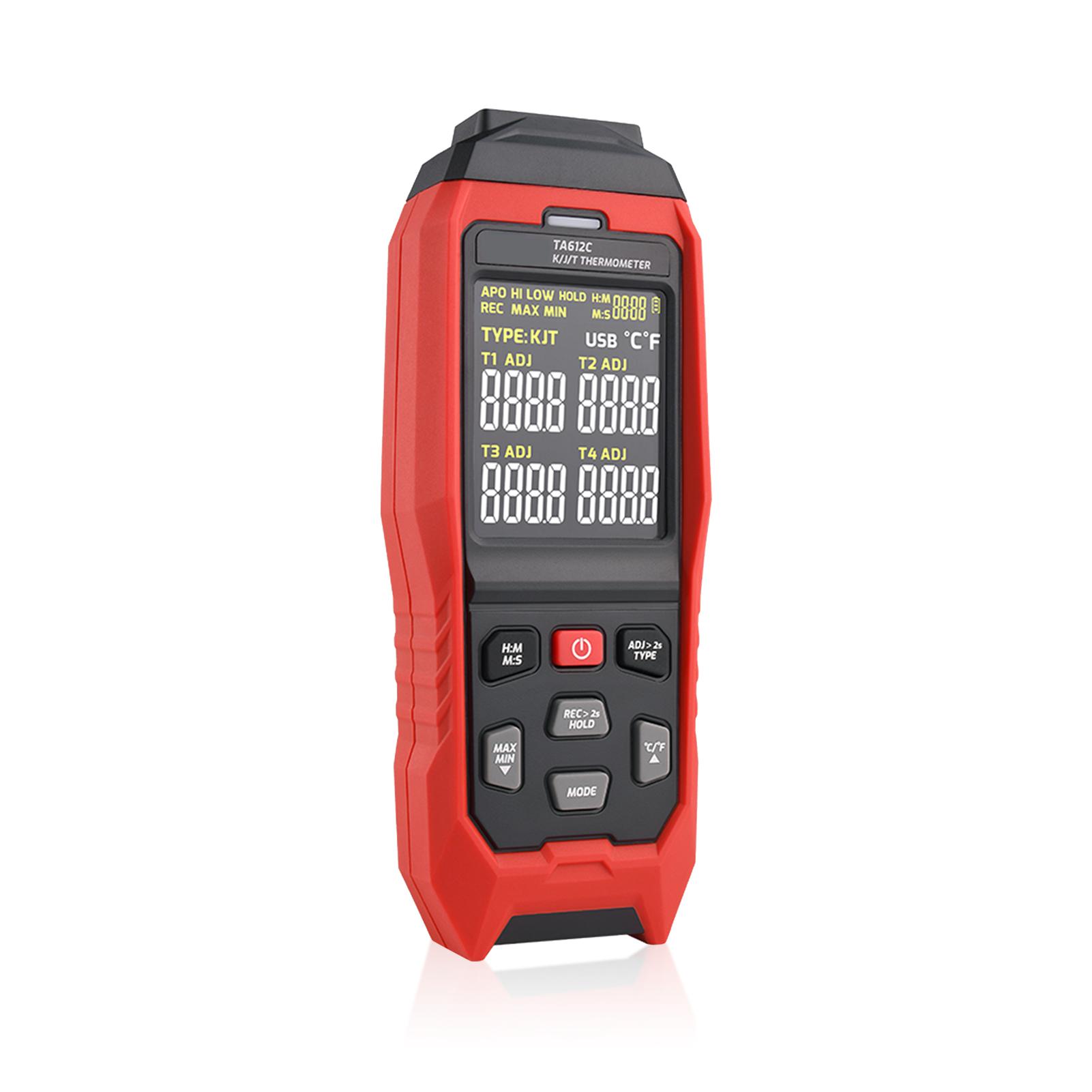 

K J T Type Thermometer 4 Channels Digital Thermocouple Thermometer 5000 Group Data Storage VA Color Screen with червоний