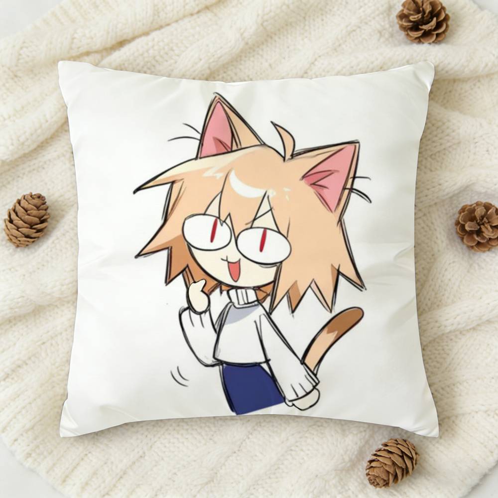Kawaii Neco Arc Cartoon Doublesided Printed Square Decorative Cushion Cover for Sofa Living Room Home Decor