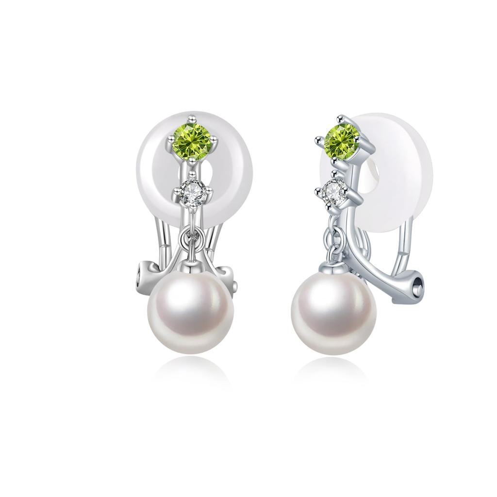Peridot Earrings for Silver August Everyday Anniversary FH.bird Women, Pearl, Wedding, Swinging, Painless, Hypoallergenic, 925, Cute, Birthstone,