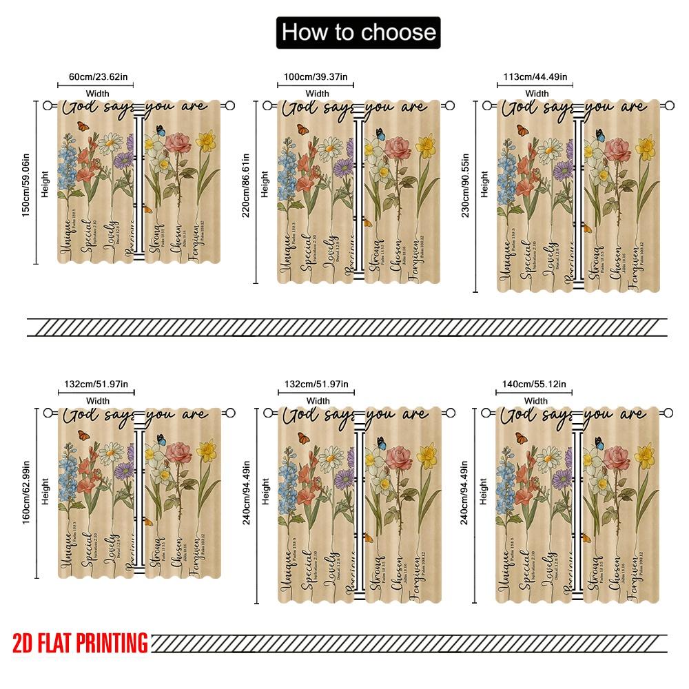 2pcs,2D plane printing Curtains&Window Treatment FloralAffirmations Polyester Woven (without rod) Home Decor for Living Room,