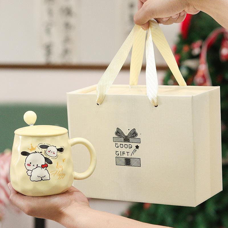 Cute Puppy Mug Gift Box Home Water Cup High-value Large Capacity Ceramic Cup with Cover Spoon