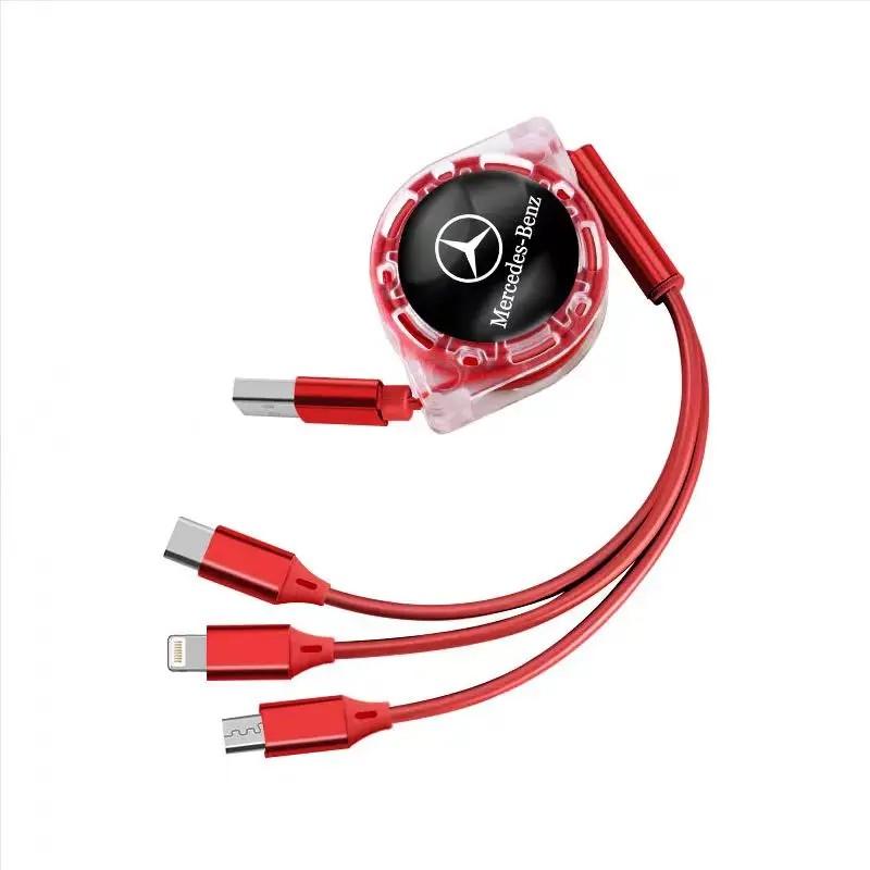 GOX3 Car 3 in 1 USB Cable Type C Micro USB Fast Charging Cable for Mercedes Benz New B/C/E Class A Class C200L GLC GLK New CLA GLA