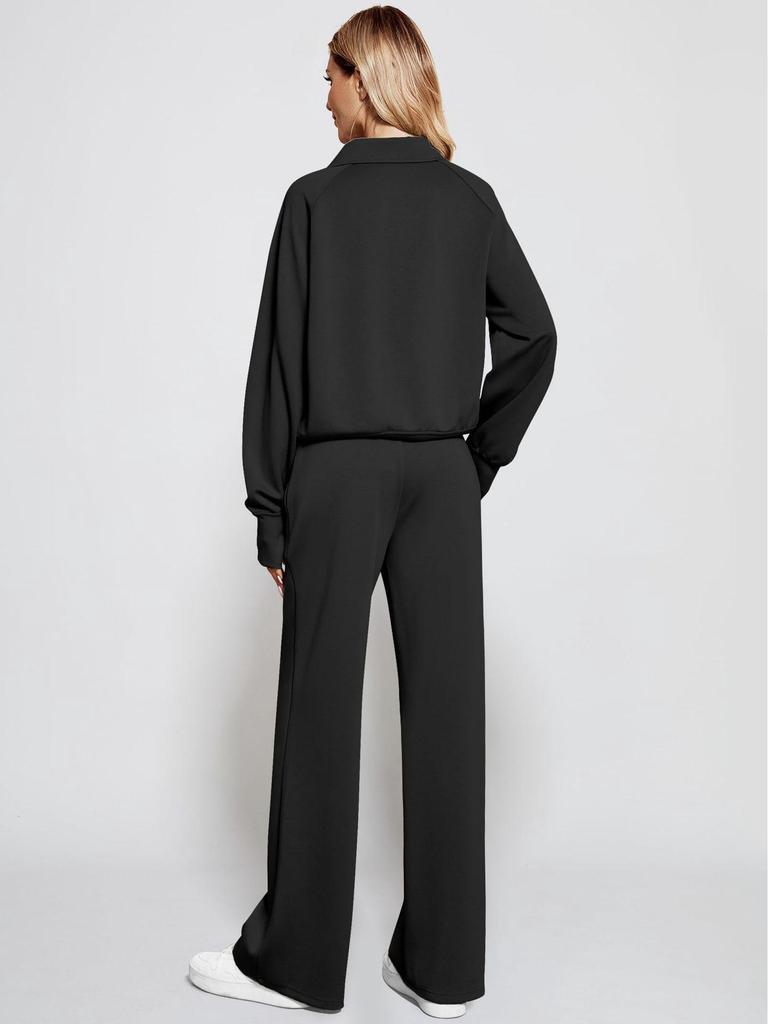 Damski zestaw 2-częściowy 2024: Bluza z zamkiem do połowy i szerokie spodnie dresowe
