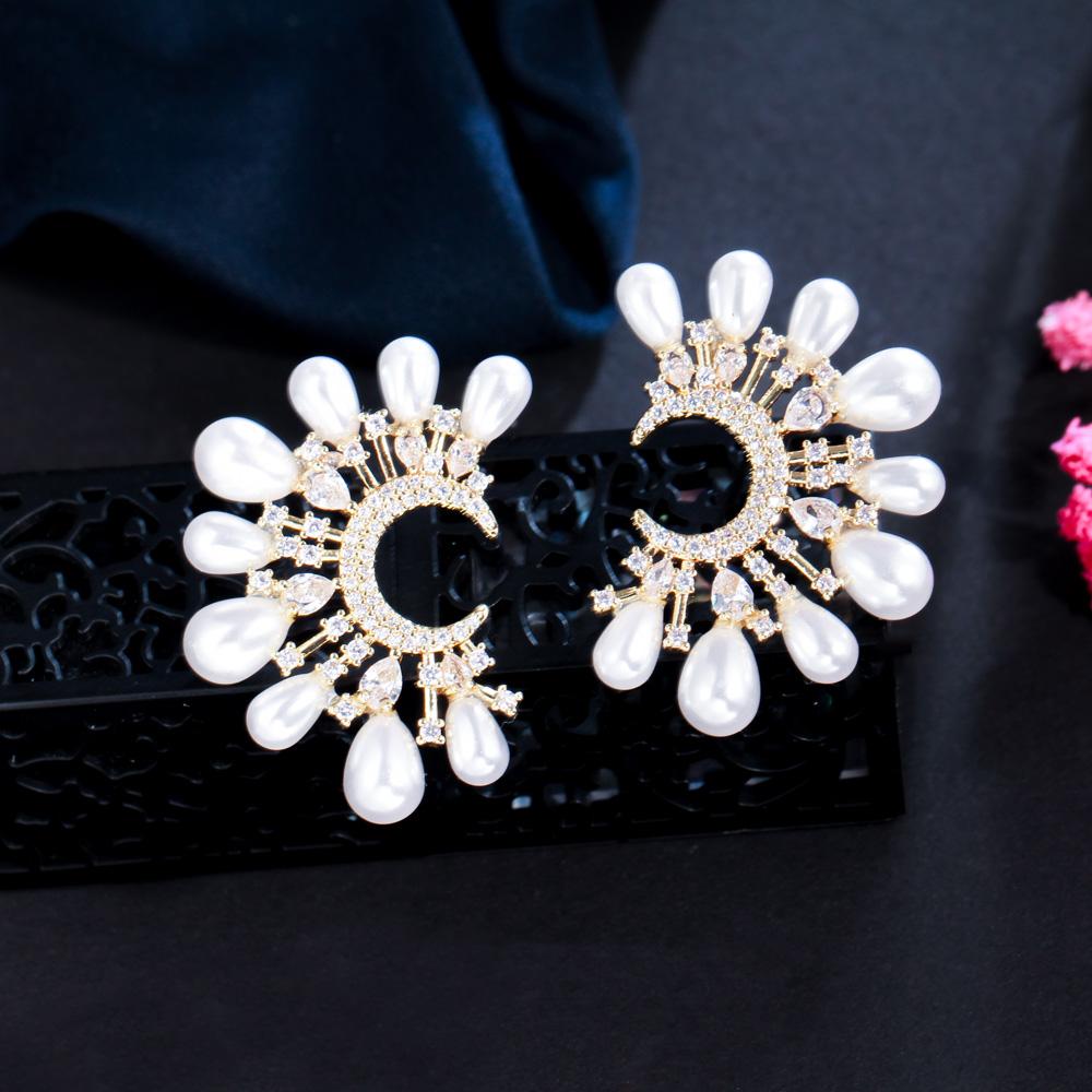 CMM Party Jewelry Elegant Gold Color Cubic Zirconia Stud Earrings