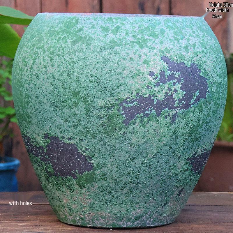 Vintage Ceramic Coarse Pottery Succulent Planter - Tall Indoor Decorative Jar for Flowers and B&B Hotels