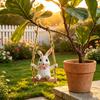 Yousheng Rabbit On A Swing Ornament Durable Resin Waterproof Hanging Decor with Hemp Rope And Leaf Design Pendant for