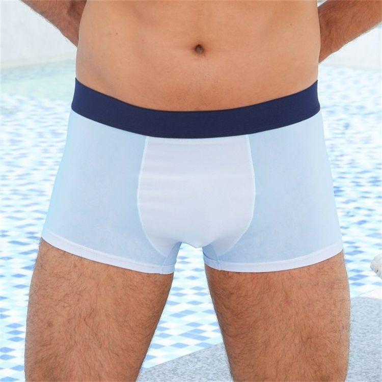 Men Underwear Mid-rise Wide Waistband Shorts Briefs U-convex Design Color Matching Ice Silk Seamless Panties Cutting Underwear