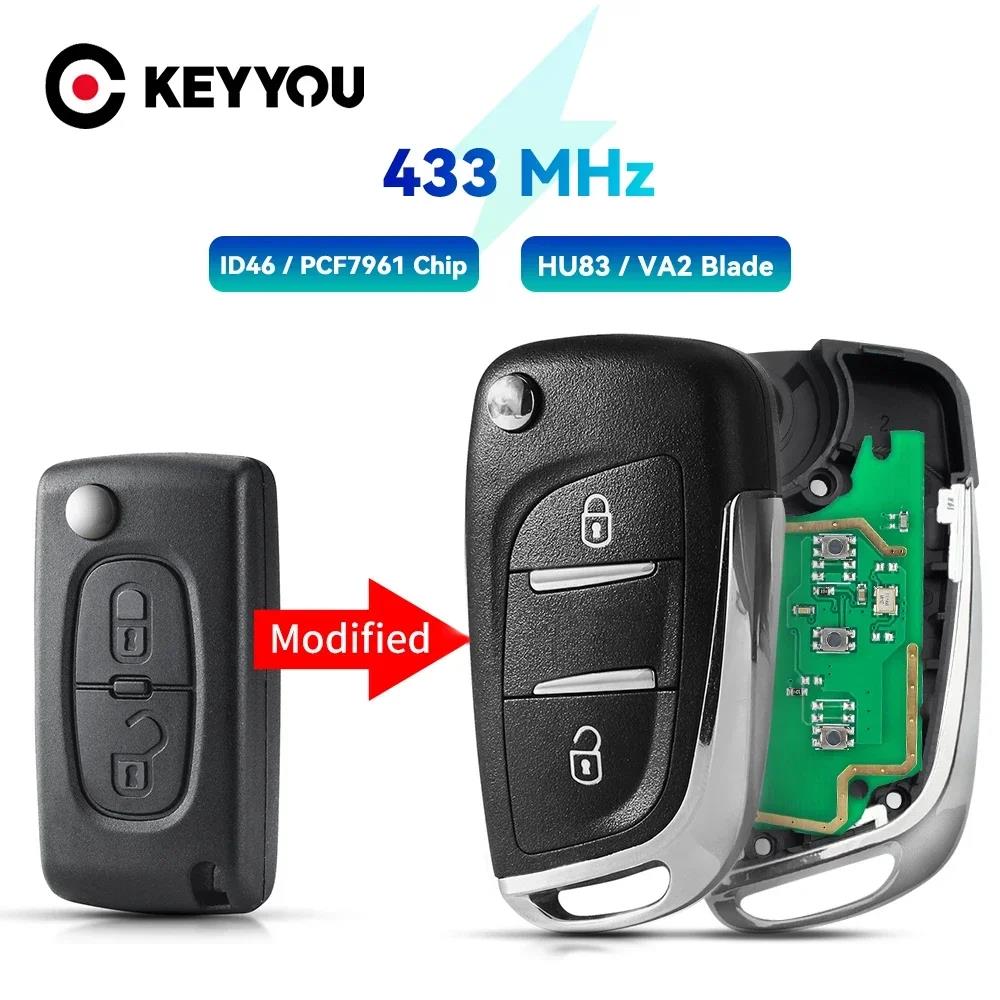 Modified 2/3 Buttons Filp Remote Key 433MHz ASK FSK For Citroen C1 C2 C3 C4 Berlingo Picasso Peugeot 207CC 307CC 407 ID46 Chip