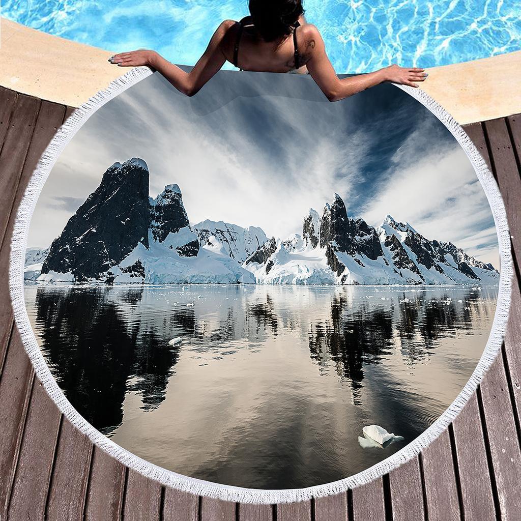 Beautiful Antarctic Iceberg Round Beach Towel, Polyester Sand Resistant Beach Blanket, Absorbent Quick Dry Pool Towel Picnic Mat