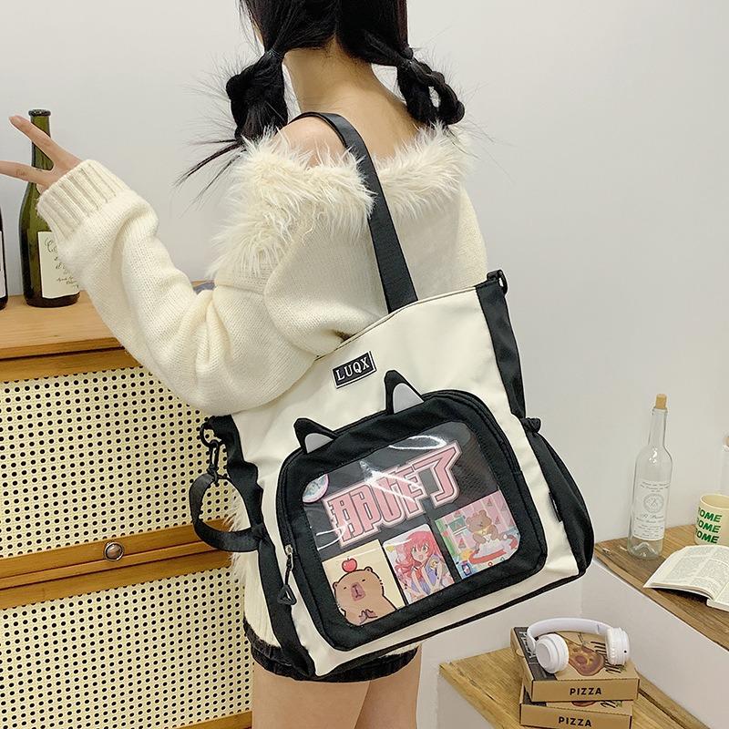 Large-capacity transparent women's bag New shoulder bag Printed student tutoring bag Crossbody bag Contrast color