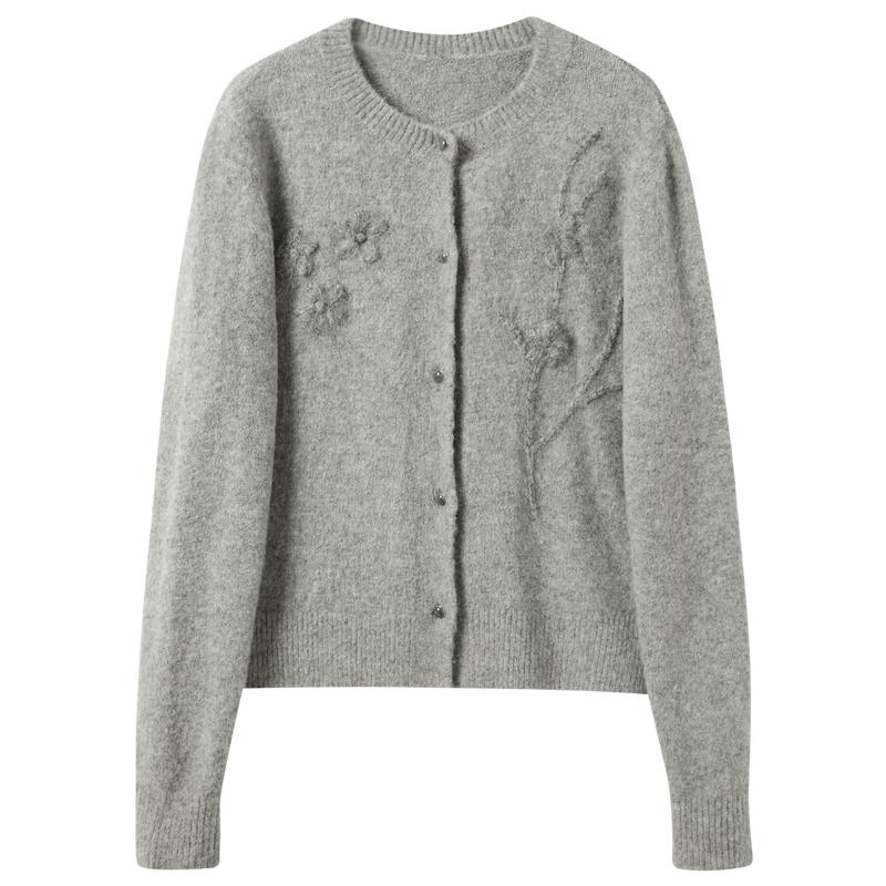 Sancai New Chinese-Style Floral Crochet Knit Cardigan