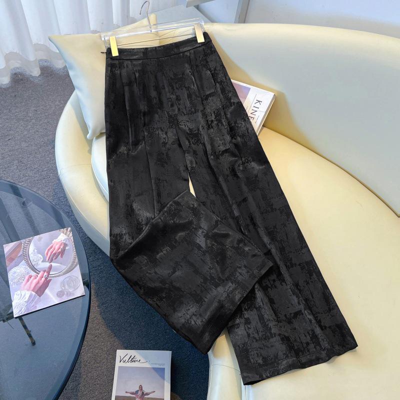 Silk Jacquard Wide-Leg Pants for Middle-Aged Women - Ethnic Style Retro Slimming Design