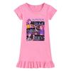 M1225 Kids Girls Kpop Rumi Zoey Mira Print Short Sleeves Ruffle Dress