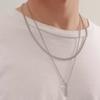 2-Piece Men's Layered Necklace Set - Minimalist Rectangle Pendant & Collarbone Chain, Ideal Gift for Christmas/New Year