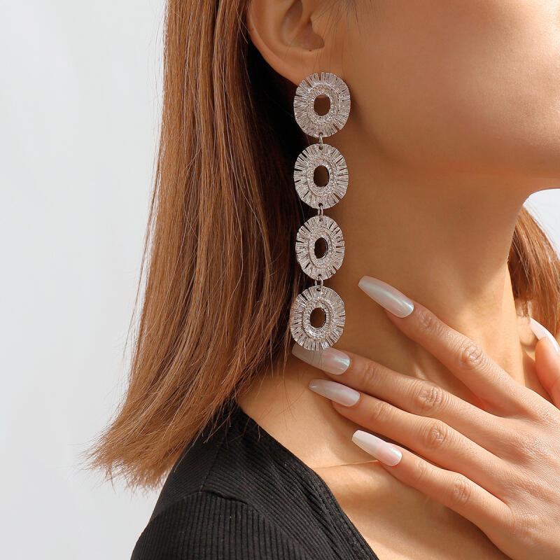 Boucles d'oreilles pendantes bohèmes multicouches ovales creuses pour femmes, splicing métal lourd, boucles d'oreilles longues rondes, bijoux de fête de vacances, cadeaux