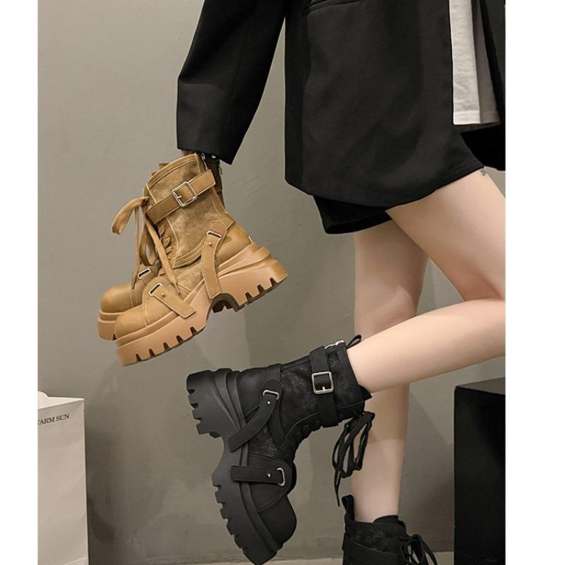 cm thick-soled Martin boots women's autumn new retro heightening tooling short boots single boots rhubarb boots