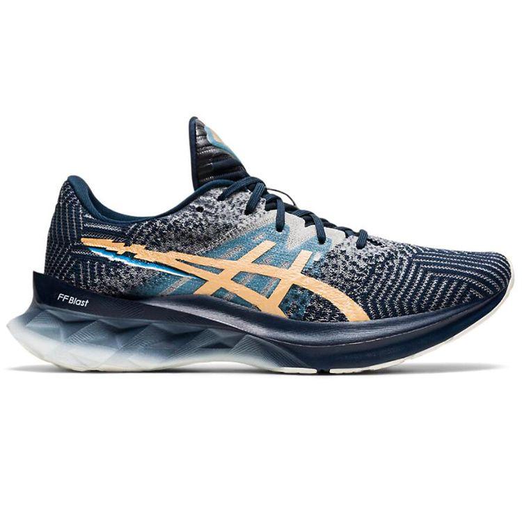 Asics Women's Novablast 1 Pixel Noise French Blue Champagne Running Shoes 1012B006-400