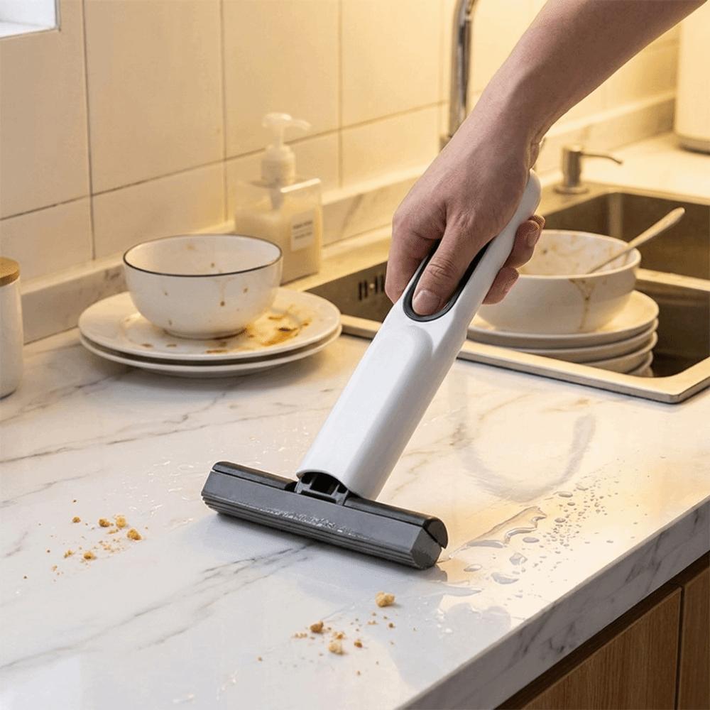 No-Rinse Mini Desktop Mop Sponge Absorbent Wet and Dry Dual-Use Sponge Head Mop Hands-Free Washing Folding Cleaning Mop