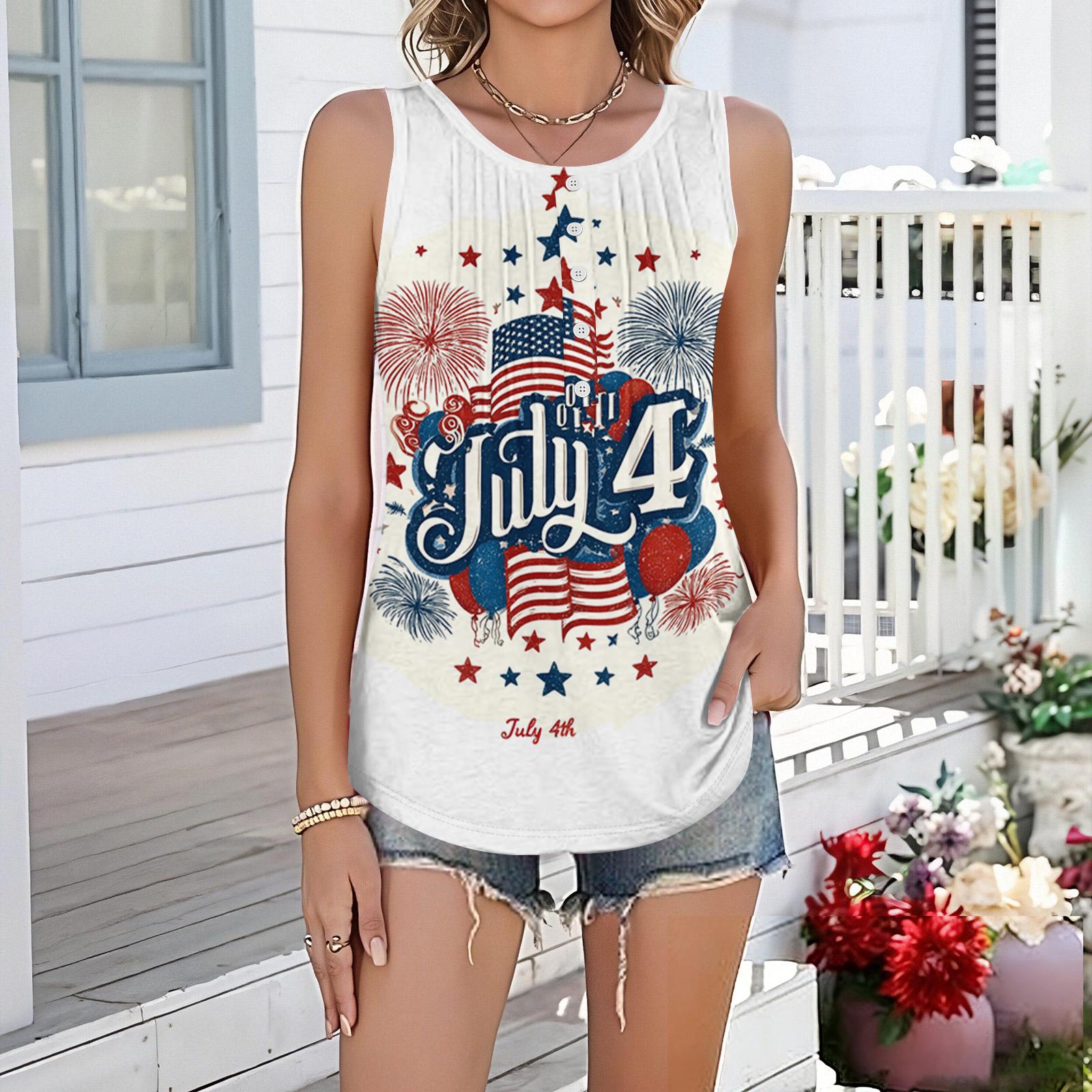

Women’s Sleeveless Button Front Tank Top with Star Pattern Casual Loose Fit Blouse for Summer Daily Wear XL білий