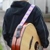 National Style Guitar Strap with Pick Pocket Adjustable Soft Cotton Shoulder Strap Leather Ends Guitar Straps