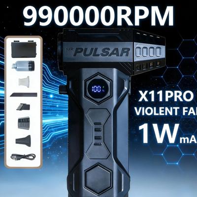 2026 ny och hög - effekt lång batteritid X11Pro Mini Turbo Jet Blower: Borstlös motor 990000 RPM, 10000 mAh & Dammsugningskit (Biltvätt)