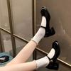 Celebrity Style Thick Heel Light Mouth One-Word Buckle Single Shoes Women'S French Retro Mary Jane Small Leather Shoes High Heels