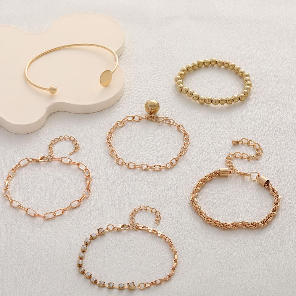 

Combination Bracelet, Stylish And Simple Gold Bead Dot Diamond 6-Piece Set Bracelet Bracelet