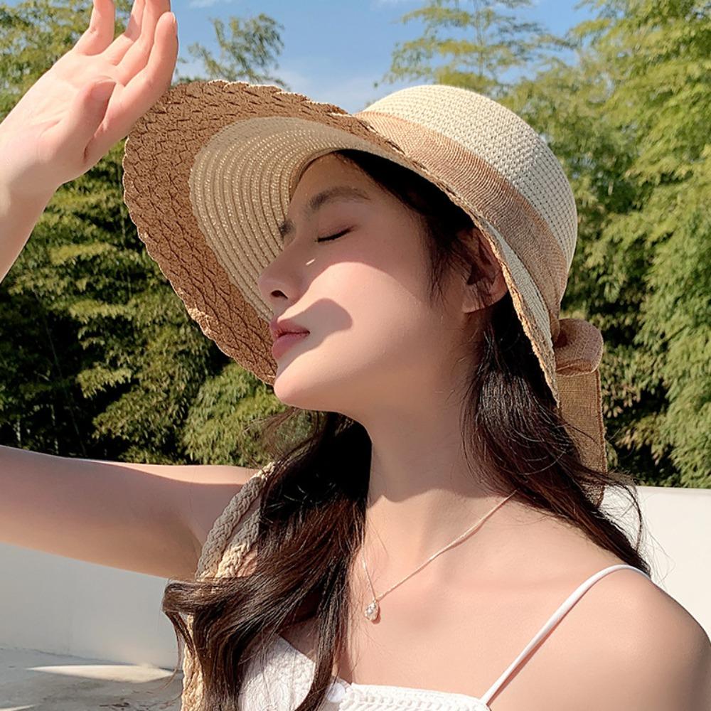 Foldable Straw Weaving Beach Hat Hollow Out Bucket Hat Big Brimmed Woven Cap  Travel