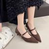 Suede splicing temperament single shoes women's spring and autumn new versatile stiletto pointed one-word buckle outer wear high heels