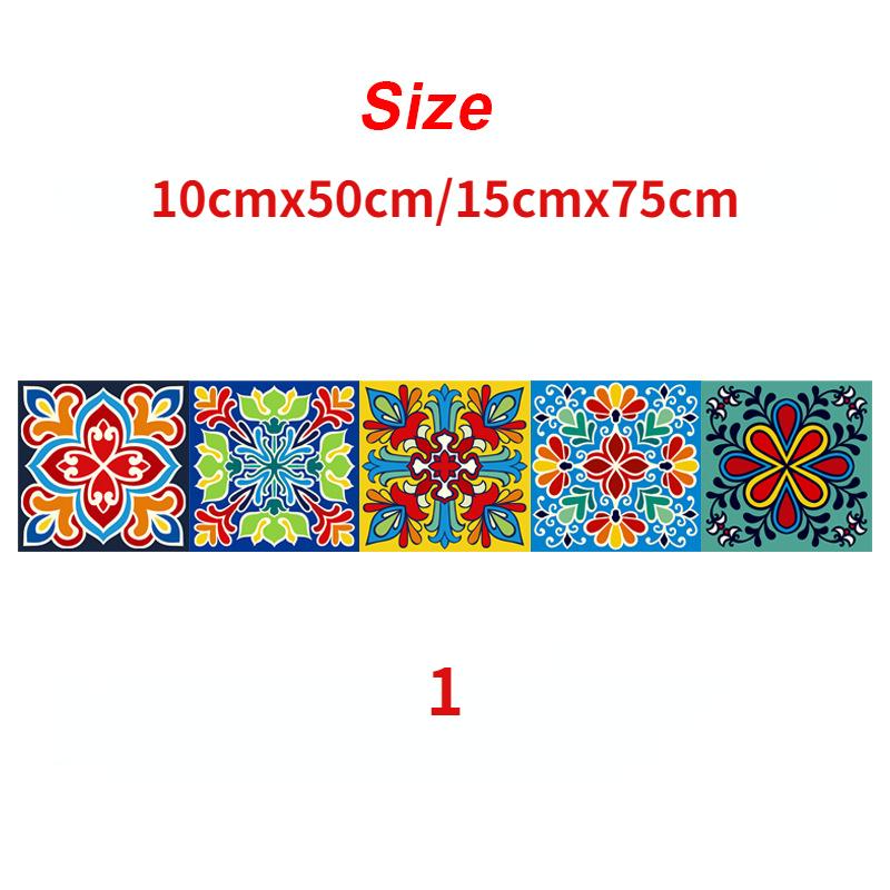 1Pc 10/15cm Colorful Flowers Pattern Retro Tiles Wall Sticker Kitchen Bathroom Tile Waist Line Wallpaper Art Mural
