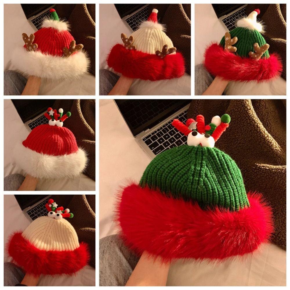 Soft Christmas Plush Cap Windproof Big Pullover Hat Fashion Thickened Brimless Cap  Outdoor
