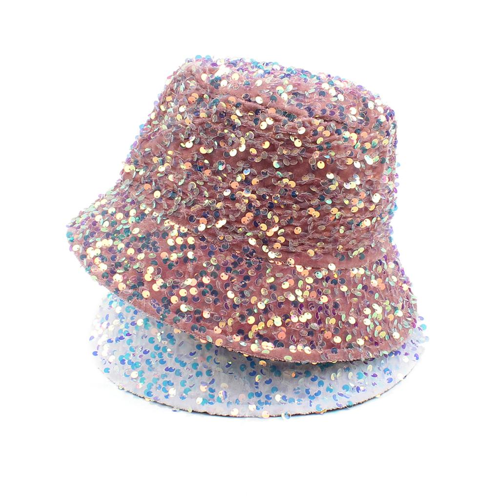 Women Bucket Hat Sparkling Sequin Wide 