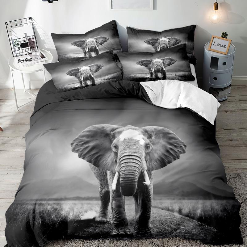 Elefantserien 3D Digitaltryck Tredelat Sängklädesset Lakan Täcke