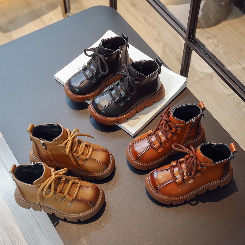 2024 Children Short Boots for Girls Winter New Fashion Korean Style Soft Bottom Anti-slippery British Versatile Leather Shoes