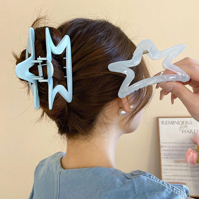 Mint Blue Bowknot Hair Claws for Women Girl Star Shaped Hairpin Big Size Shark Clamp Minimalism Sweetie Fashion Hair Accessories