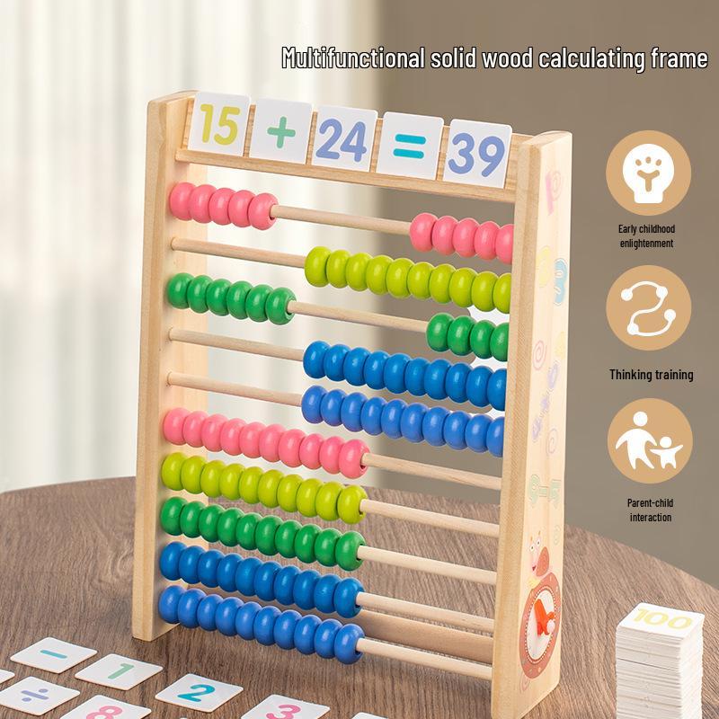 Wooden Abacus for Elementary Math - Counting Frame for Grades 1, 3, 5, 9, and 10.