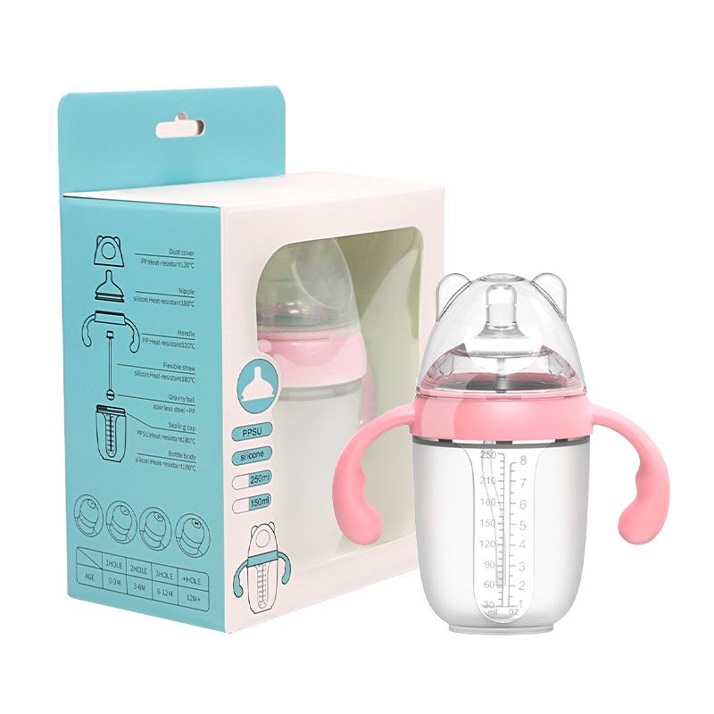 Silicone Wide Mouth Baby Bottle with Anti-Colic Nipple & Rice Cereal Spoon