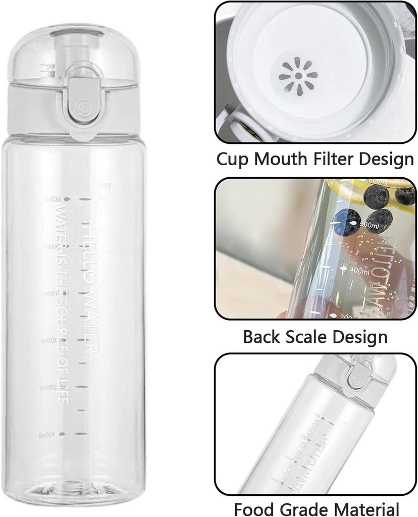 26oz Water Bottle Sports Water Bottle Reusable Clear Plastic Water Bottle with Carrying Strap LeakProof Flip Top for Travel Gym