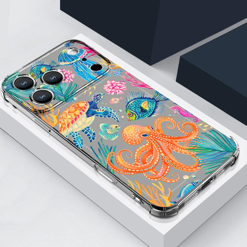 Colorful Starfish Pattern Phone Case For iPhone 17e 17 16 15 14 Pro Max 14 13 Pro 16 Clear Shockproof TPU Card Slot Pocket Cover
