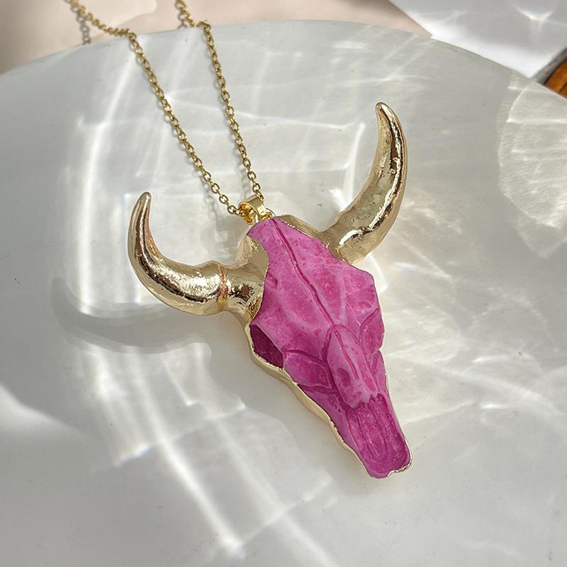 Bohemian Cow s Head Pendant Necklace with Gold Plated Snake Chain Alloy Unisex Fashion Jewelry