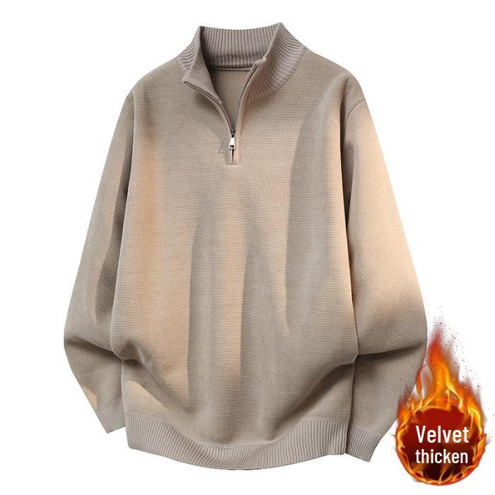 

Unisex Thick High-Quality Knit Fleece Cardigan Sweater with High Collar L хакі