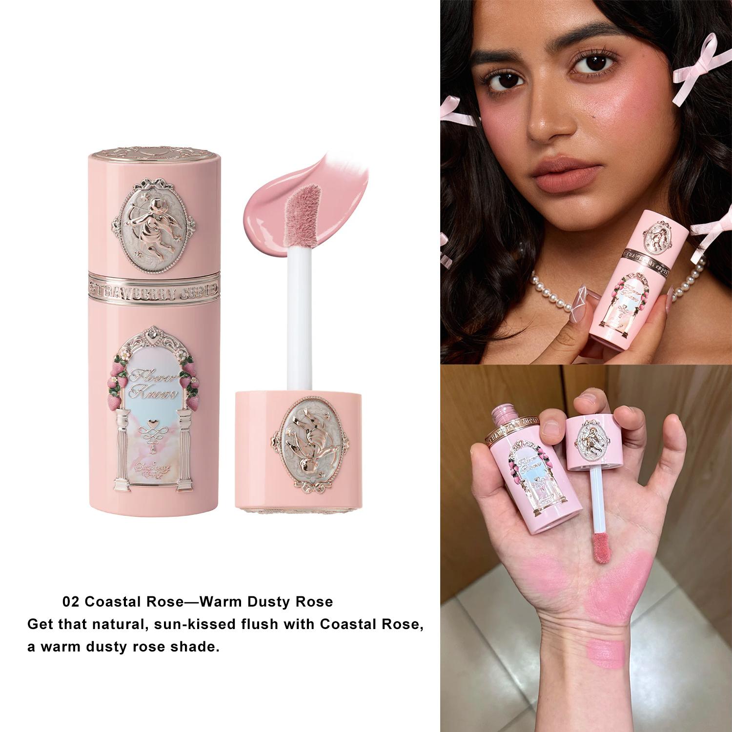 Flower Knows Aardbeien Cupido Vloeibare Blos Met Poederdons Lichtgewicht Hydraterend Mengbaar Wangkleur Langdurige Natuurlijke Make-up